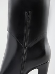 Lipsy Black Faux Leather Knee High Heeled Buckle Trim Boots - Image 7 of 7