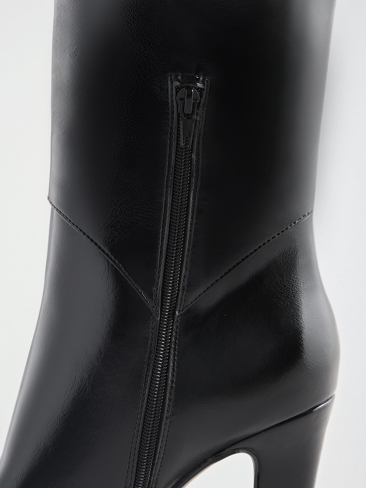 Lipsy Black Faux Leather Knee High Heeled Buckle Trim Boots - Image 7 of 7 Lipsy Black Faux Leather Knee High Heeled Buckle Trim Boots - Image 7 of 7