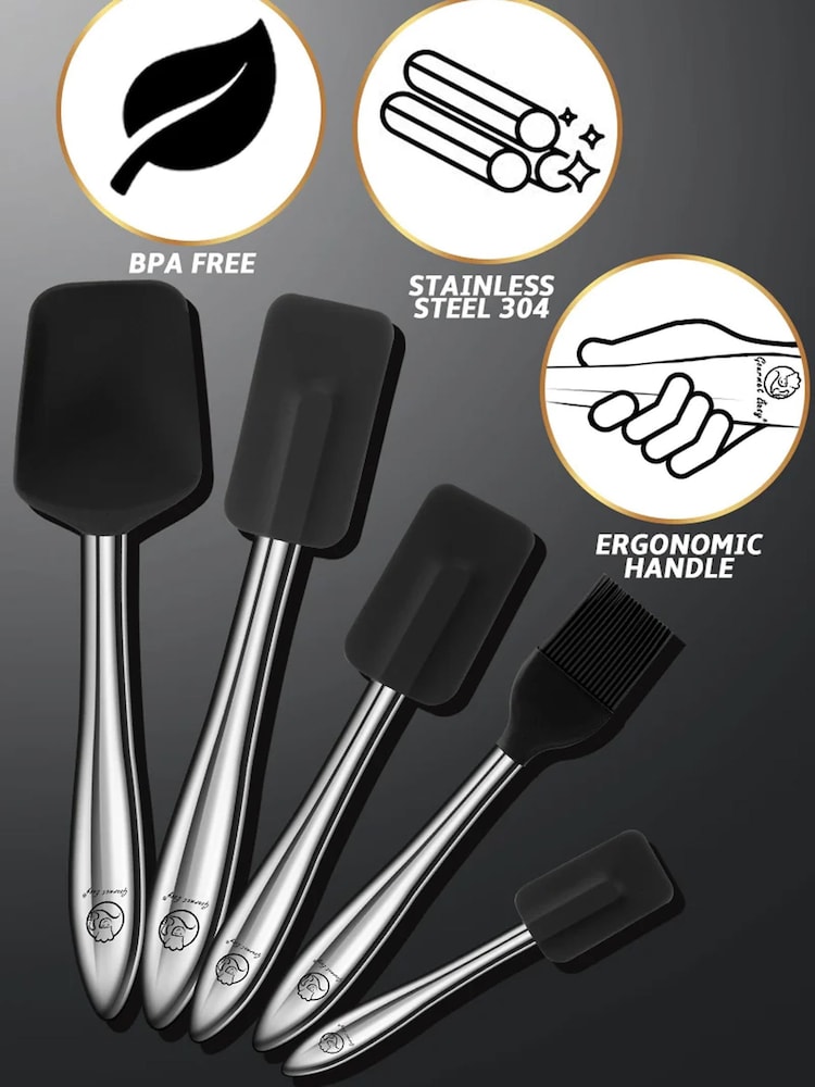 Gourmet Easy Black 5 Piece Kitchen Utensils Set with Spoonula & Brush - Image 2 of 3