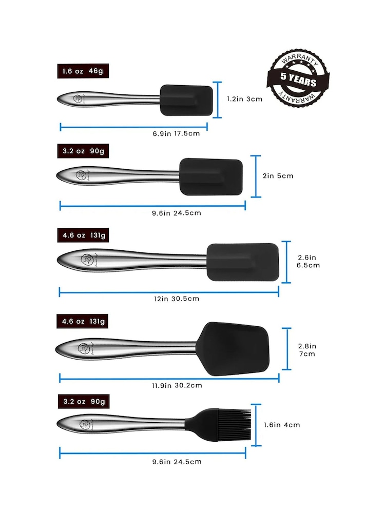 Gourmet Easy Black 5 Piece Kitchen Utensils Set with Spoonula & Brush - Image 3 of 3