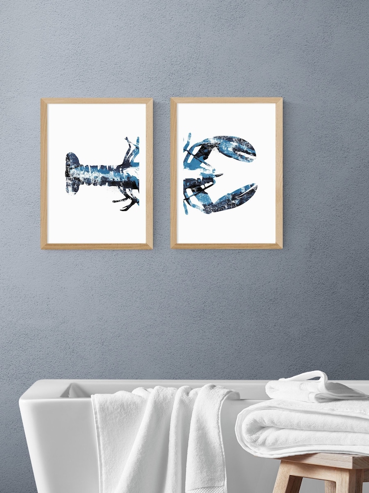 East End Prints Set of 2 Oak Lobster Wall Arts Print by Dan Hobday - Image 1 of 2