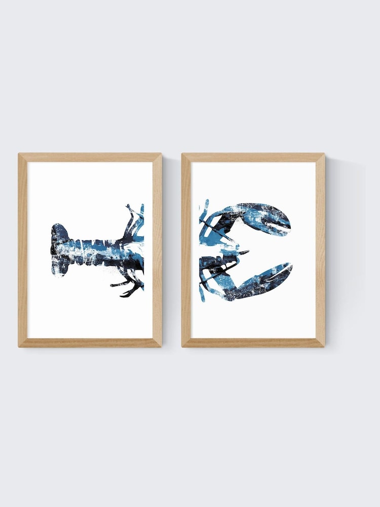 East End Prints Set of 2 Oak Lobster Wall Arts Print by Dan Hobday - Image 2 of 2