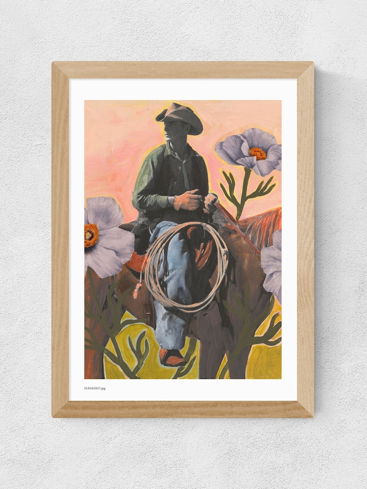 East End Prints Oak Retro Rodeo Cowboy Wall Art Print by El Baker - Image 2 of 2