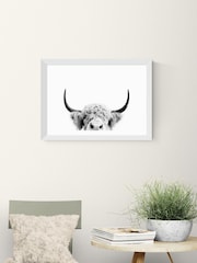 East End Prints White Peeking Cow Wall Art Print by Sisi and Seb - Image 1 of 2