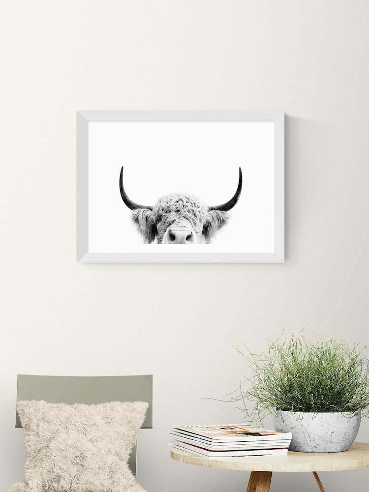 East End Prints White Peeking Cow Wall Art Print by Sisi and Seb - Image 1 of 2
