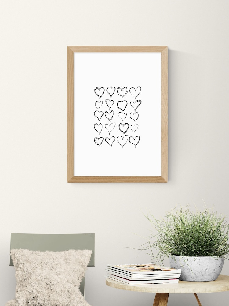 East End Prints Oak Love Hearts Wall Art Print by Honeymoon Hotel - Image 1 of 2 East End Prints Oak Love Hearts Wall Art Print by Honeymoon Hotel - Image 1 of 2