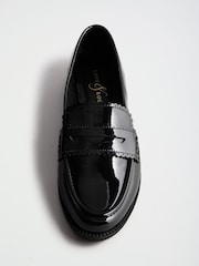 Love & Roses Black Wide Fit Patent Faux Shiny Leather Scallop Slip-On Loafers - Image 3 of 6