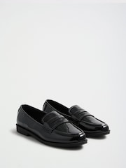 Love & Roses Black Wide Fit Patent Faux Shiny Leather Scallop Slip-On Loafers - Image 4 of 6