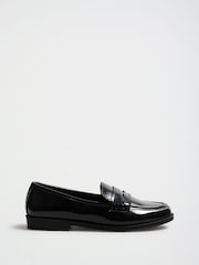 Love & Roses Black Wide Fit Patent Faux Shiny Leather Scallop Slip-On Loafers - Image 6 of 6