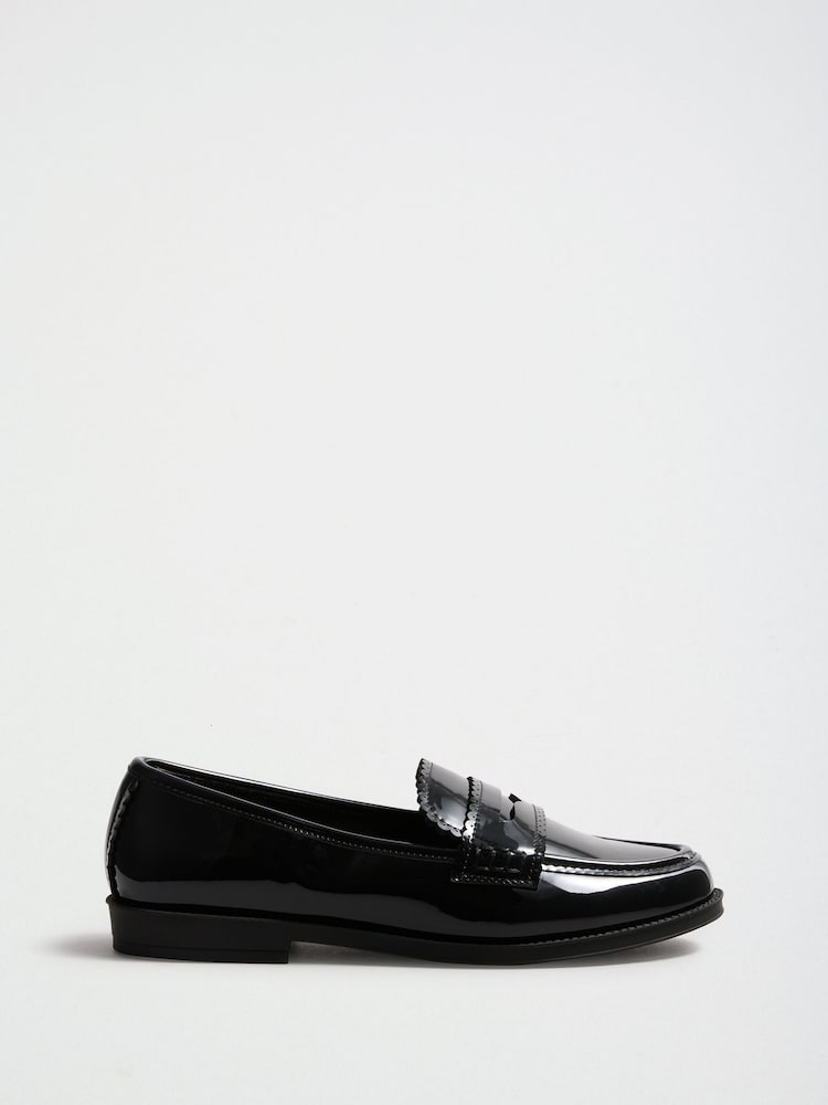 Love & Roses Black Wide Fit Patent Faux Shiny Leather Scallop Slip-On Loafers - Image 6 of 6 Love & Roses Black Wide Fit Patent Faux Shiny Leather Scallop Slip-On Loafers - Image 6 of 6