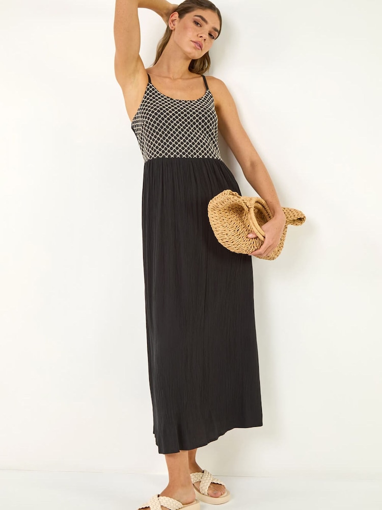 Roman Black Strappy Lace Midi Dress - Image 1 of 5