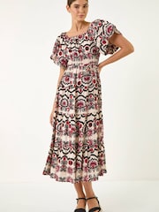 Roman Red Abstract Border Print Midi Dress - Image 2 of 5