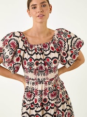 Roman Red Abstract Border Print Midi Dress - Image 4 of 5