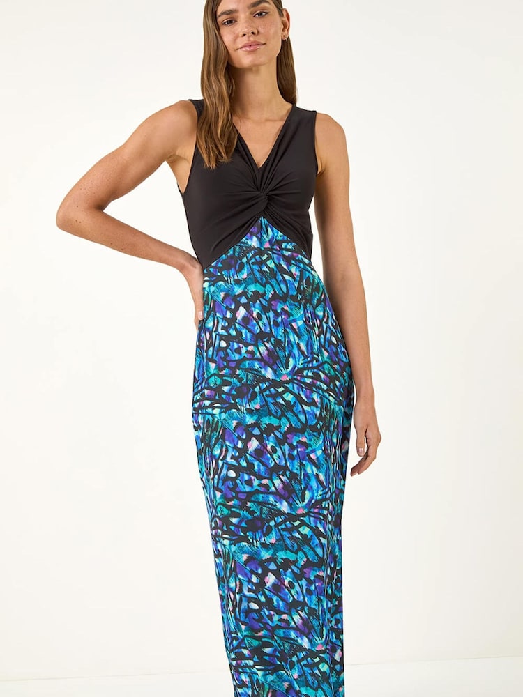 فستان متوسط الطول قابل للتمدد مع مقدمة ملتفة من Roman - Image 1 of 5