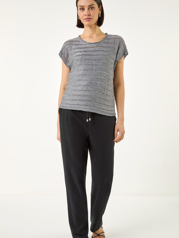 Roman Grey Sequin Stripe Knitted Top - Image 2 of 2