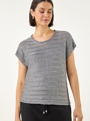 Roman Grey Sequin Stripe Knitted Top - Image 4 of 5