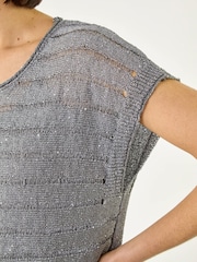 Roman Grey Sequin Stripe Knitted Top - Image 5 of 5