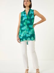 Roman Green Butterfly Print V-Neck Blouse - Image 2 of 5