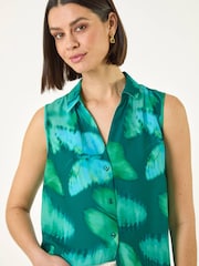 Roman Green Butterfly Print V-Neck Blouse - Image 4 of 5