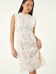 Roman White Petite Frill Lace Detail Dress - Image 2 of 5