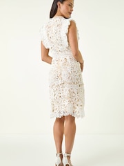 Roman White Petite Frill Lace Detail Dress - Image 3 of 5