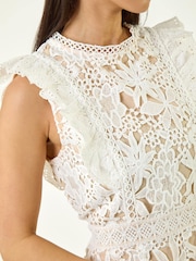 Roman White Petite Frill Lace Detail Dress - Image 5 of 5