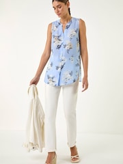 Roman Blue Floral Print Longline Blouse - Image 1 of 5