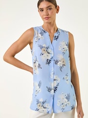Roman Blue Floral Print Longline Blouse - Image 2 of 5