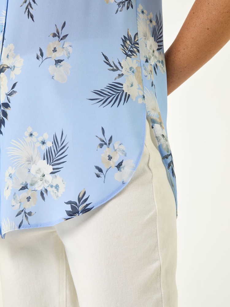 Roman Blue Floral Print Longline Blouse - Image 5 of 5 Roman Blue Floral Print Longline Blouse - Image 5 of 5