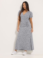 M&Co Blue Petite Maxi Wrap Dress - Image 1 of 5