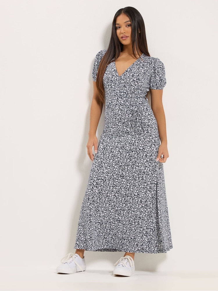 M&Co Blue Petite Maxi Wrap Dress - Image 1 of 5