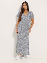 M&Co Blue Petite Maxi Wrap Dress - Image 2 of 5