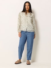 M&Co Cream Petite Floral Ruffle Tie Neck Blouse - Image 2 of 5