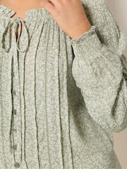 M&Co Green Petite Floral Trim Detail Tie Neck Blouse - Image 4 of 5