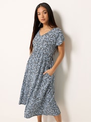 M&Co Black Petite Floral V-Neck Midi Dress - Image 1 of 5