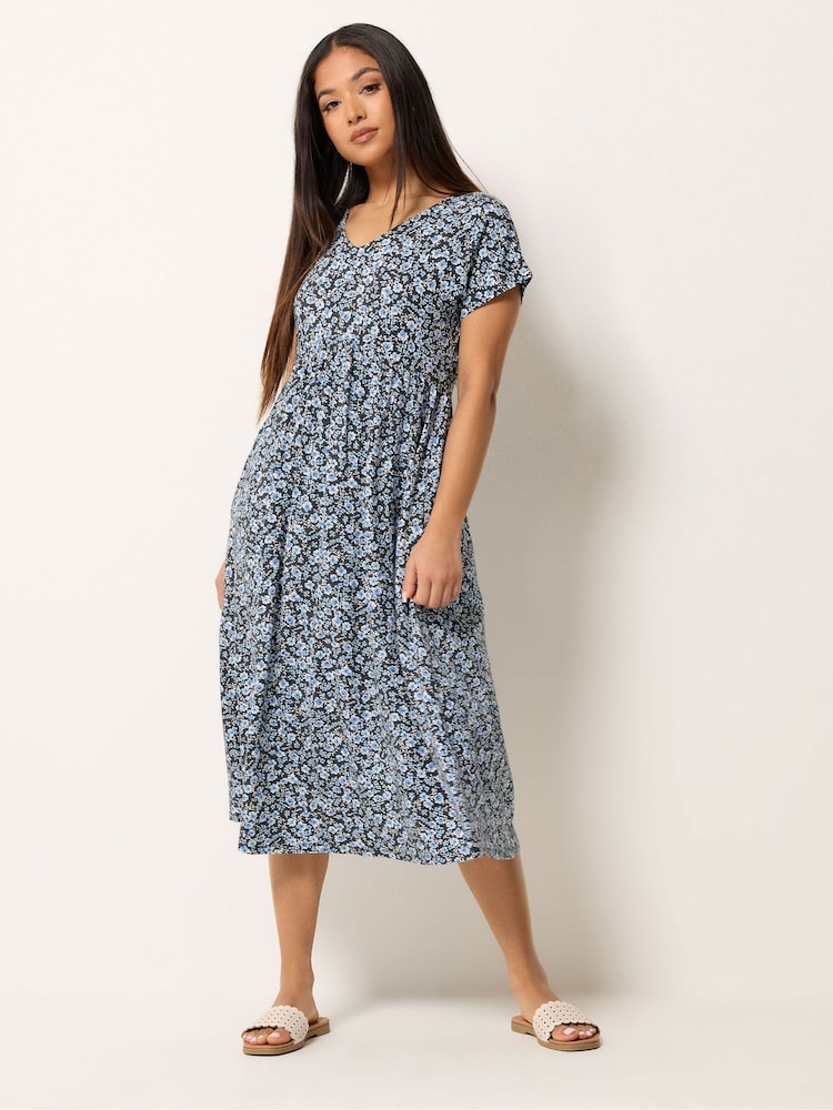 M&Co Black Petite Floral V-Neck Midi Dress - Image 2 of 5