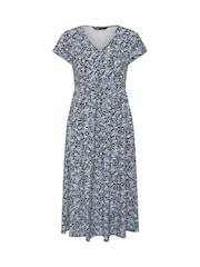 M&Co Black Petite Floral V-Neck Midi Dress - Image 5 of 5