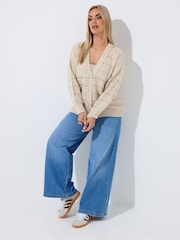 Yours Curve Natural Limited Crochet Balloon Sleeve Cardigan - Image 2 of 5