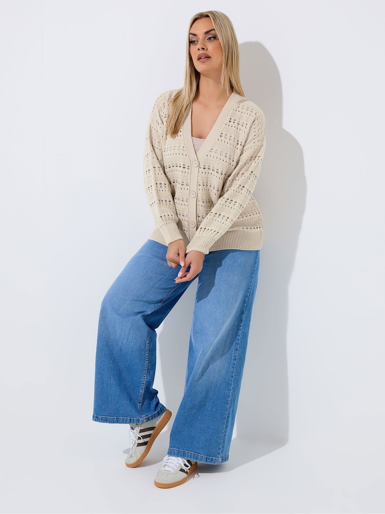 Yours Curve Natural Limited Crochet Balloon Sleeve Cardigan - Image 2 of 5