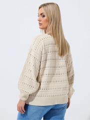 Yours Curve Natural Limited Crochet Balloon Sleeve Cardigan - Image 3 of 5
