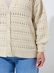 Yours Curve Natural Limited Crochet Balloon Sleeve Cardigan - Image 4 of 5