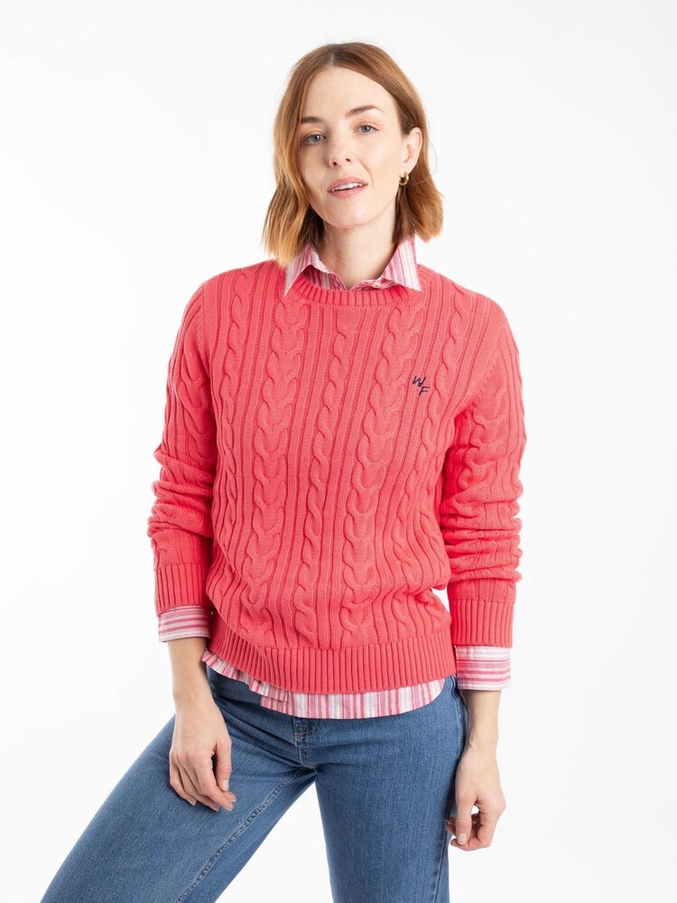 Weird Fish Pink Amberise Crew Neck Cable Knit Jumper - Image 1 of 6