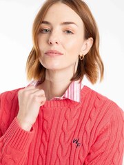 Weird Fish Pink Amberise Crew Neck Cable Knit Jumper - Image 4 of 6