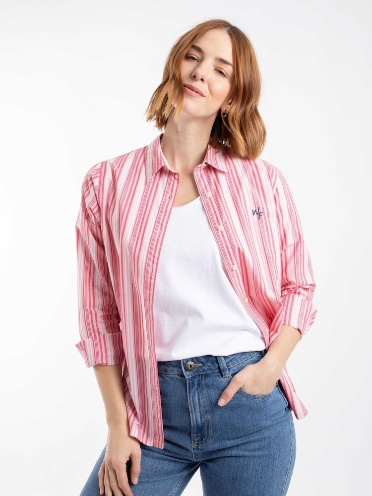 Weird Fish Pink Roscoe Striped Boyfriend Shirt - Image 2 of 8 Weird Fish Pink Roscoe Striped Boyfriend Shirt - Image 2 of 8