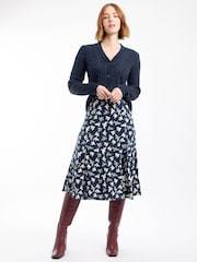 כחול  - Weird Fish Romaro Printed Jersey Midi Skirt - תמונה 1 מתוך 6