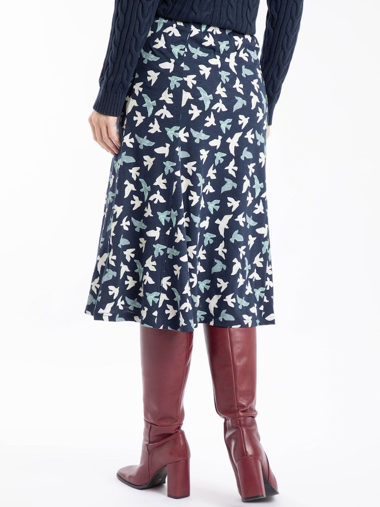 כחול  - Weird Fish Romaro Printed Jersey Midi Skirt - תמונה 2 מתוך 6