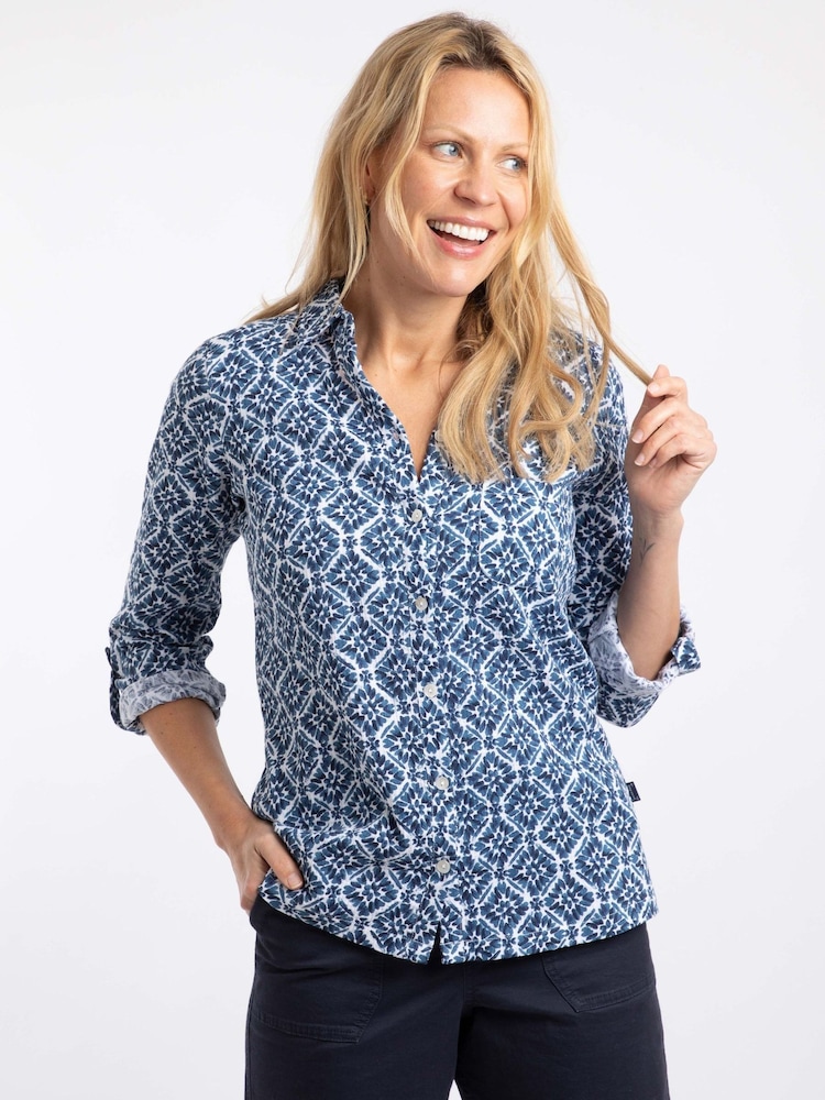 Weird Fish Blue Syona Double Cloth Printed Shirt - Image 1 of 7