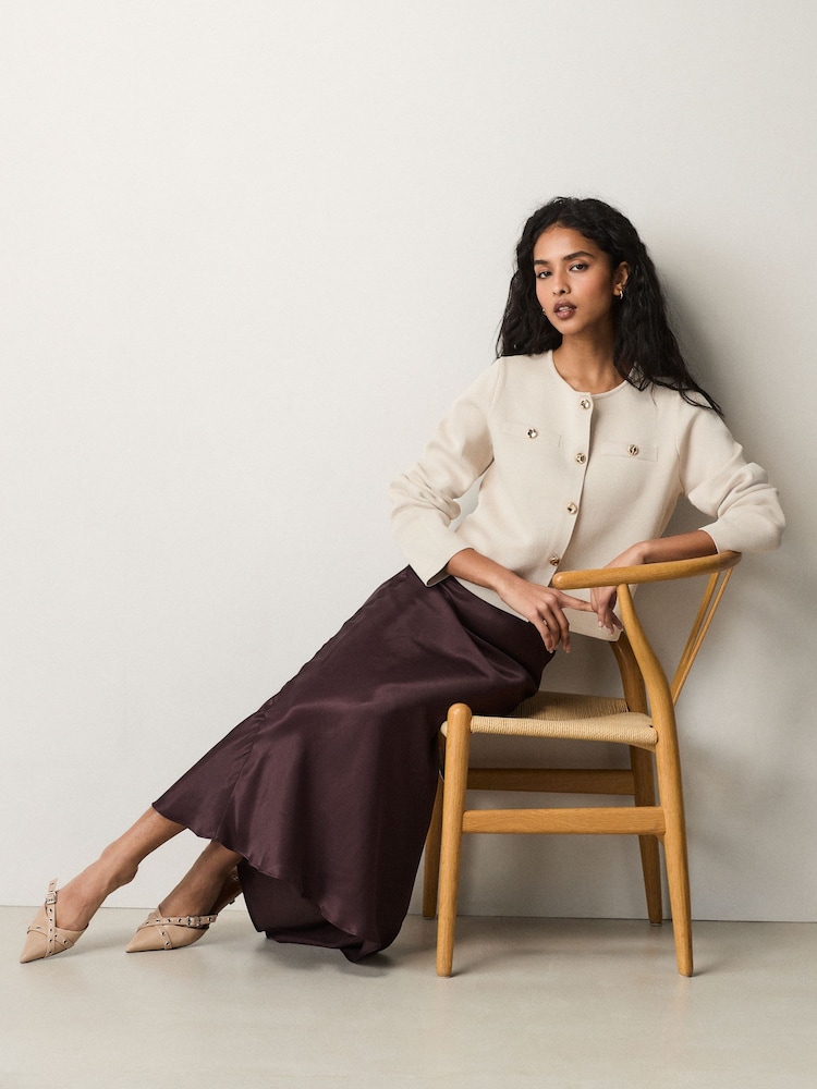 Chocolate Brown Satin Midi Skirt - Image 2 of 8 Chocolate Brown Satin Midi Skirt - Image 2 of 8