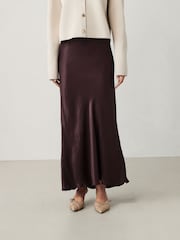 Chocolate Brown Satin Midi Skirt - Image 3 of 8
