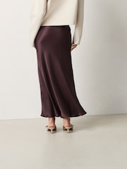 Chocolate Brown Satin Midi Skirt - Image 4 of 8